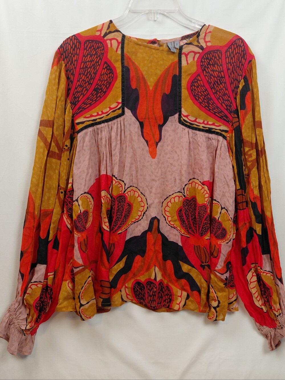 Blank London Art Deco Blouse Women's Size Small Autumn Bright